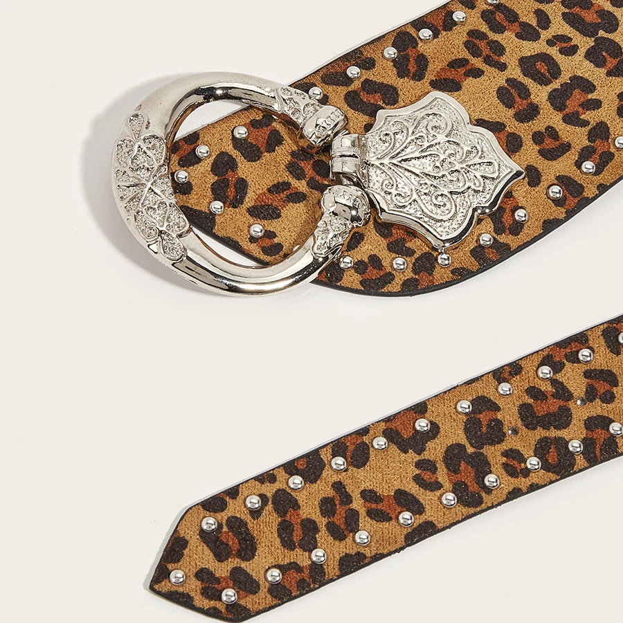 Панк-стиль Y2k леопардовый ремень для женщин металлическая пряжка поясной