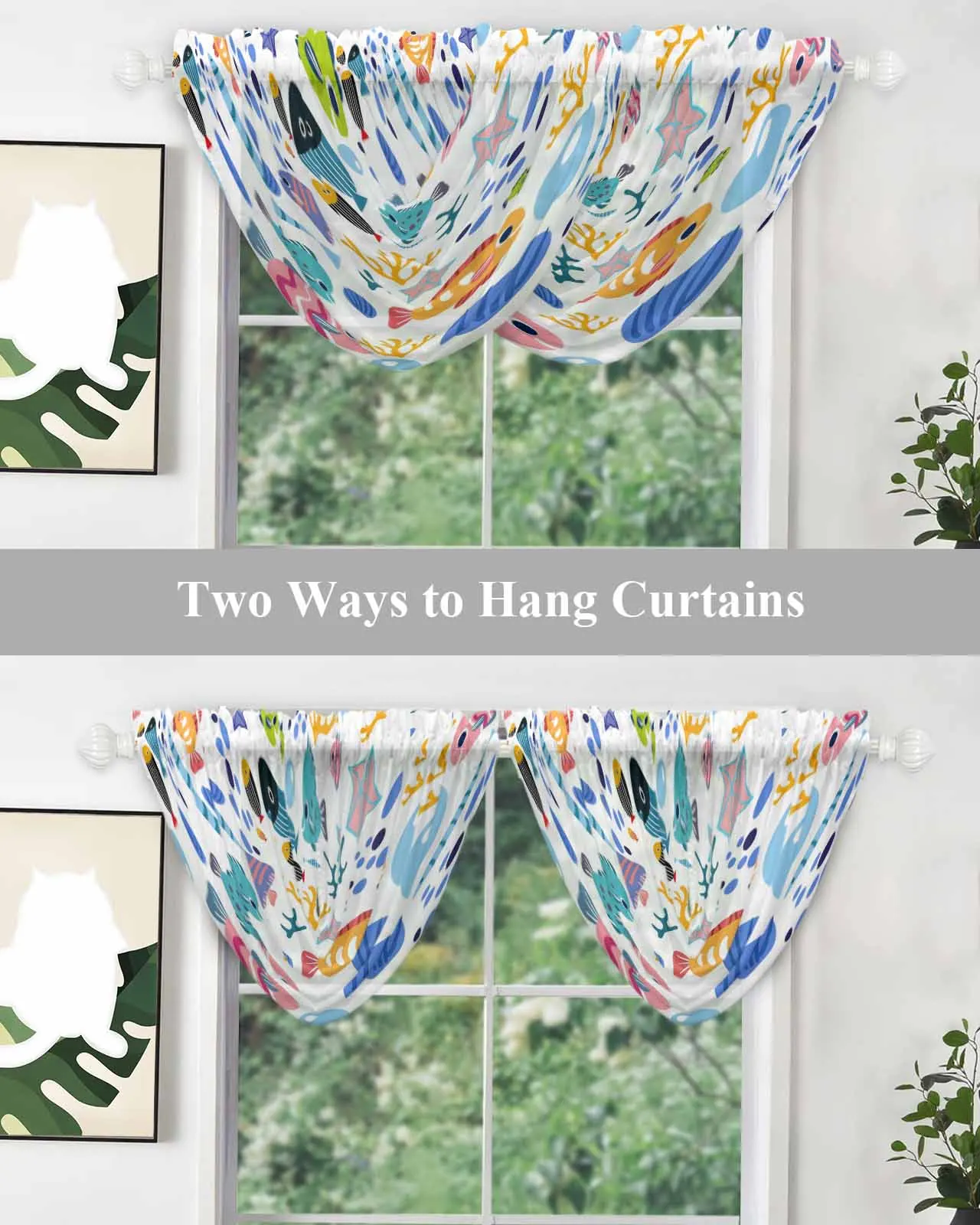 Шторы с мультяшными животными рыбками кораллами ракушками прозрачные Занавески