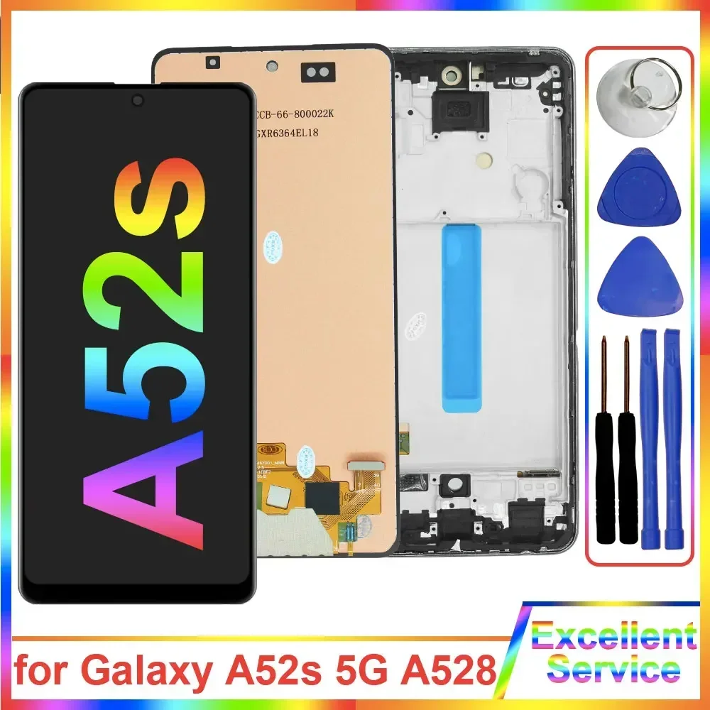 Протестированный AMOLED ЖК-дисплей для Samsung Galaxy A52s 5G A528N Замена сенсорного экрана в
