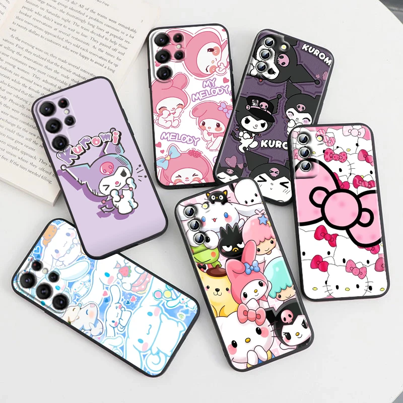 

Cartoon Cute HelloKitty For Samsung Galaxy S23 S22 S21 S20 Ultra Plus Pro S10 S9 S8 S7 4G 5G Silicone Soft Black Phone Case Capa