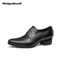 mature man pointed toe formal dress shoes full grain leather high heeled oxfords embossed height increasing