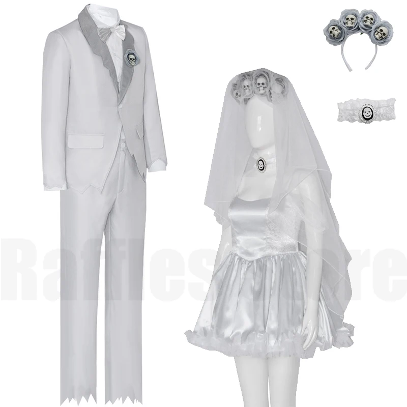 

2023 New Zombie Bride Emily Cosplay Skirt Costume Victor White Suit Corpse Halloween Couple Role Playing Wedding Veil Cos Sets