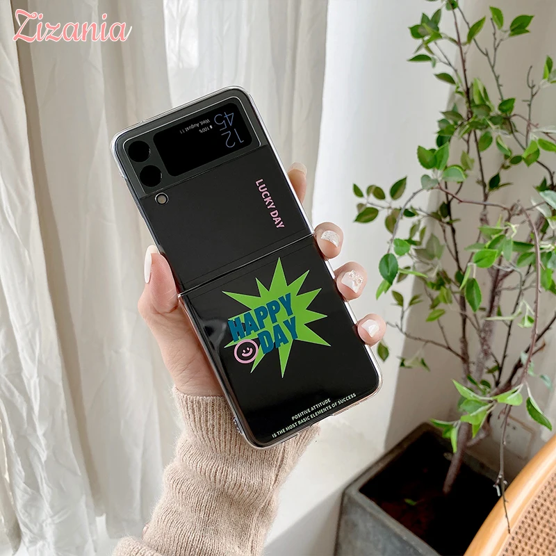 

Lovely Transparent Print Case For Samsung Galaxy Z Flip 3 shockproof Pattern Cover Gift Girl New Phone Cases
