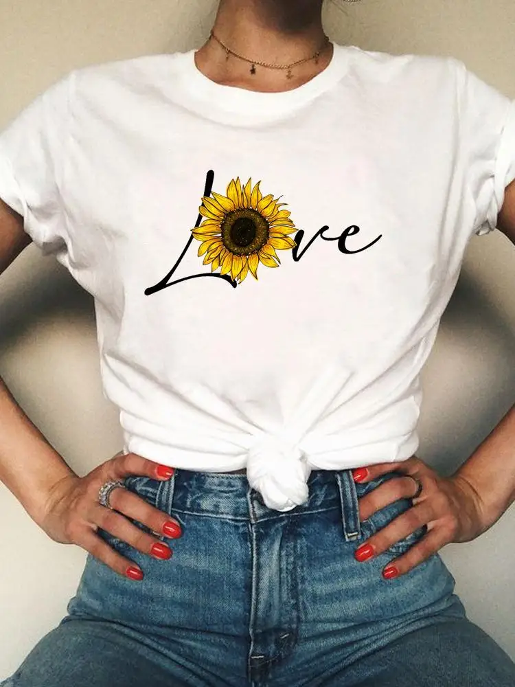 

Graphic Tee Love Flower Printing Lovely Fashion Short Sleeve Clothes Women Clothing Print Summer T Female Casual T-shirts