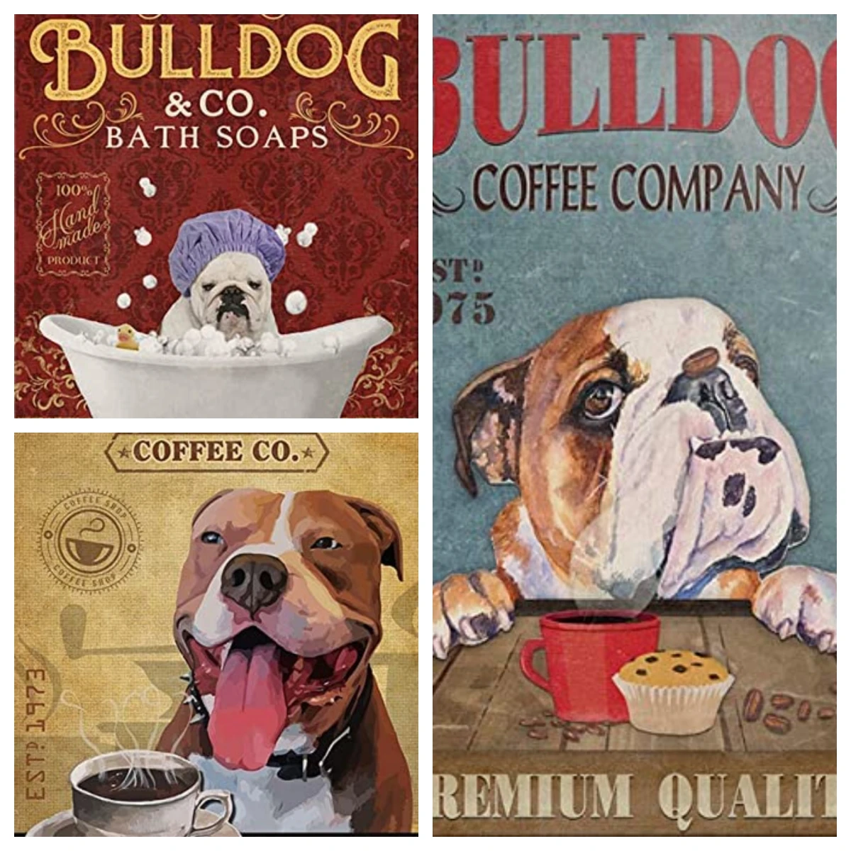 

Pitbull Dog Metal Tin Sign - Bulldog Coffee Poster Metal Signs Wall Art Decor for Home Office and Farmhouse Cottage Decorations
