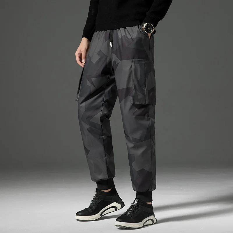 Men Down Pants Casual Straight Trousers White Duck Down Filling Pants New Outer Wear Warm Thicked for Autumn Winter