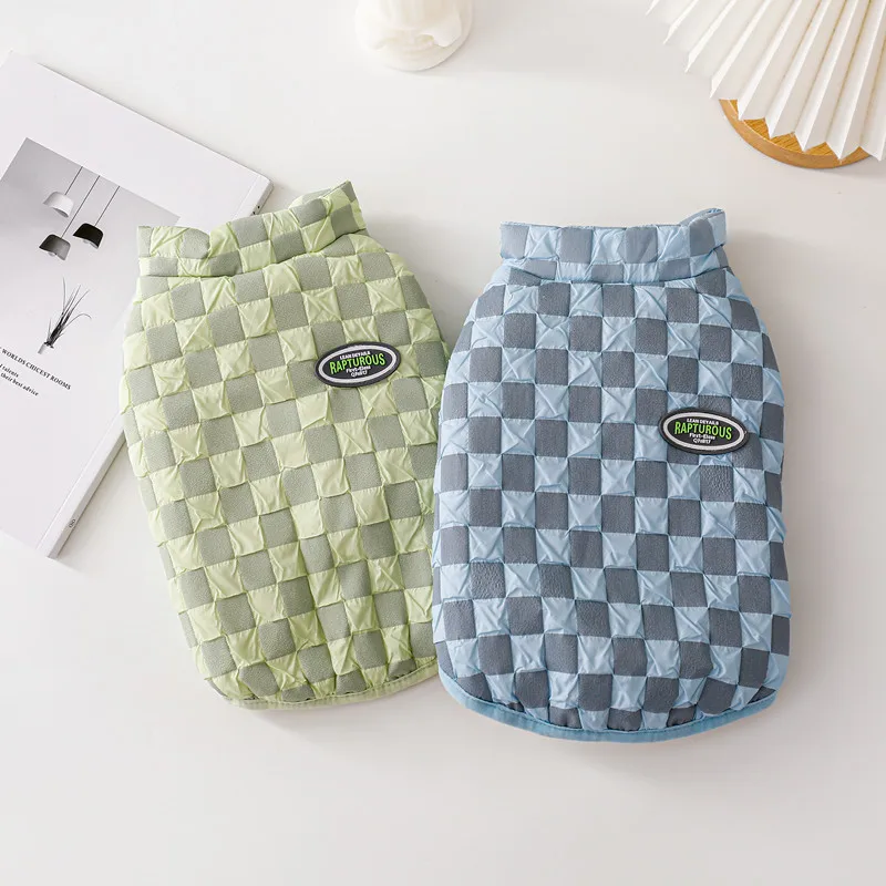 

Luxury Design Blockplaid Sphynx Cat Clothes Fleece Vest Warm Dog Down Jacket Fall Winter Pet Items New Year Gifts Kitten Coat