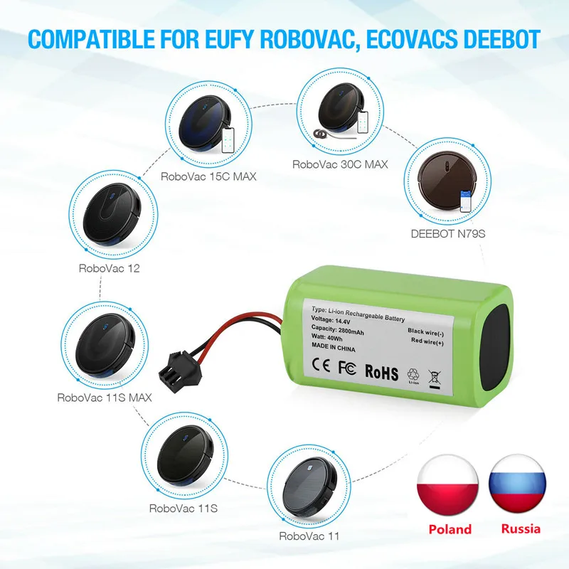 

18650 14,4 V 2600mAh сменная батарея для Deebot N79S, N79, DN622, Robovac 11, 11S, 11S Max, Conga Great 990, IKOHS S15