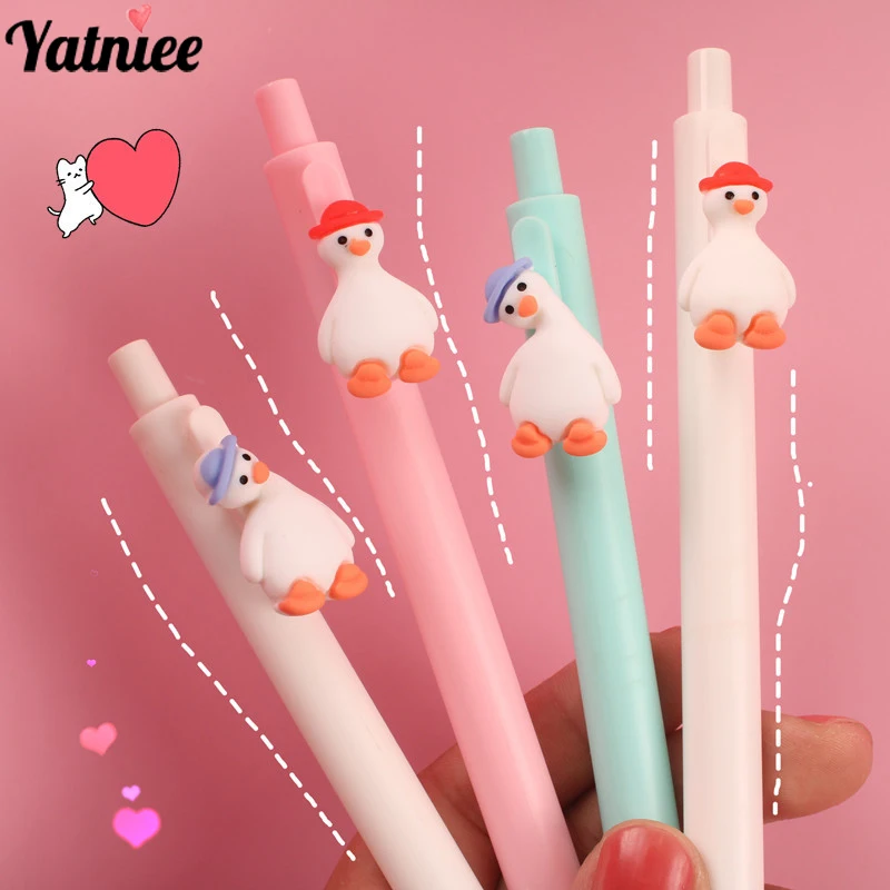 

Yatniee 4pcs Korean Cartoon Cute Duck Press Gel Pen Ballpoint Statioery Pen Kawaii Pen School Supplies for students