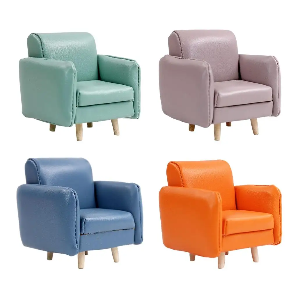 

Mini Sofa with Two Sofa Armrests Reception Hall Furniture Leather Handmade Crafts Portable Miniature Home Decor Accessories