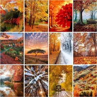 chenistory paint by number autumn scenery kits for adults handpainted diy coloring by number tree drawing on canvas home decorat