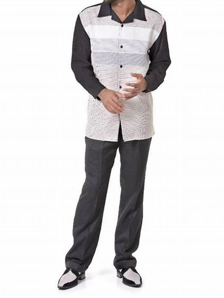 022 Men's Long Sleeve Shirt+Suit Zipper Pants Two-piece Street Outdoor Leisure Printed Lapel Single-breasted Shirt Walking Set