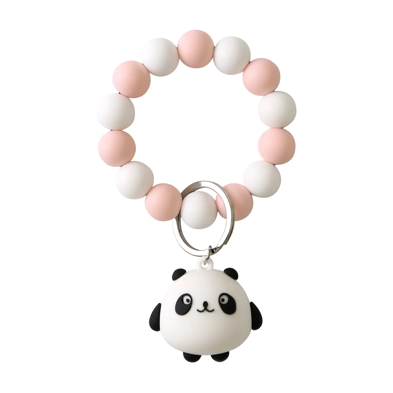 

New Fashion Bracelet Keychain Cartoon Cute Panda Wrist Key Chain for Women Girls Silicone Beaded Key Ring key holder for women