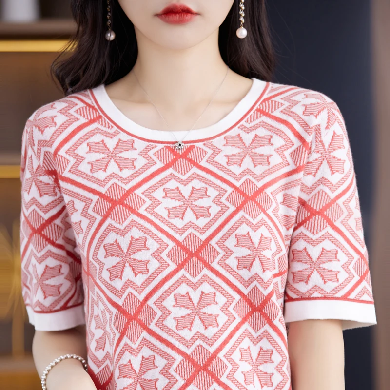 

100% Cotton Women's Short Sleeve Sweater Pullover Fashion Knitted O-Neck Summer Short Women's Pure Cotton Sweater T-shirt New