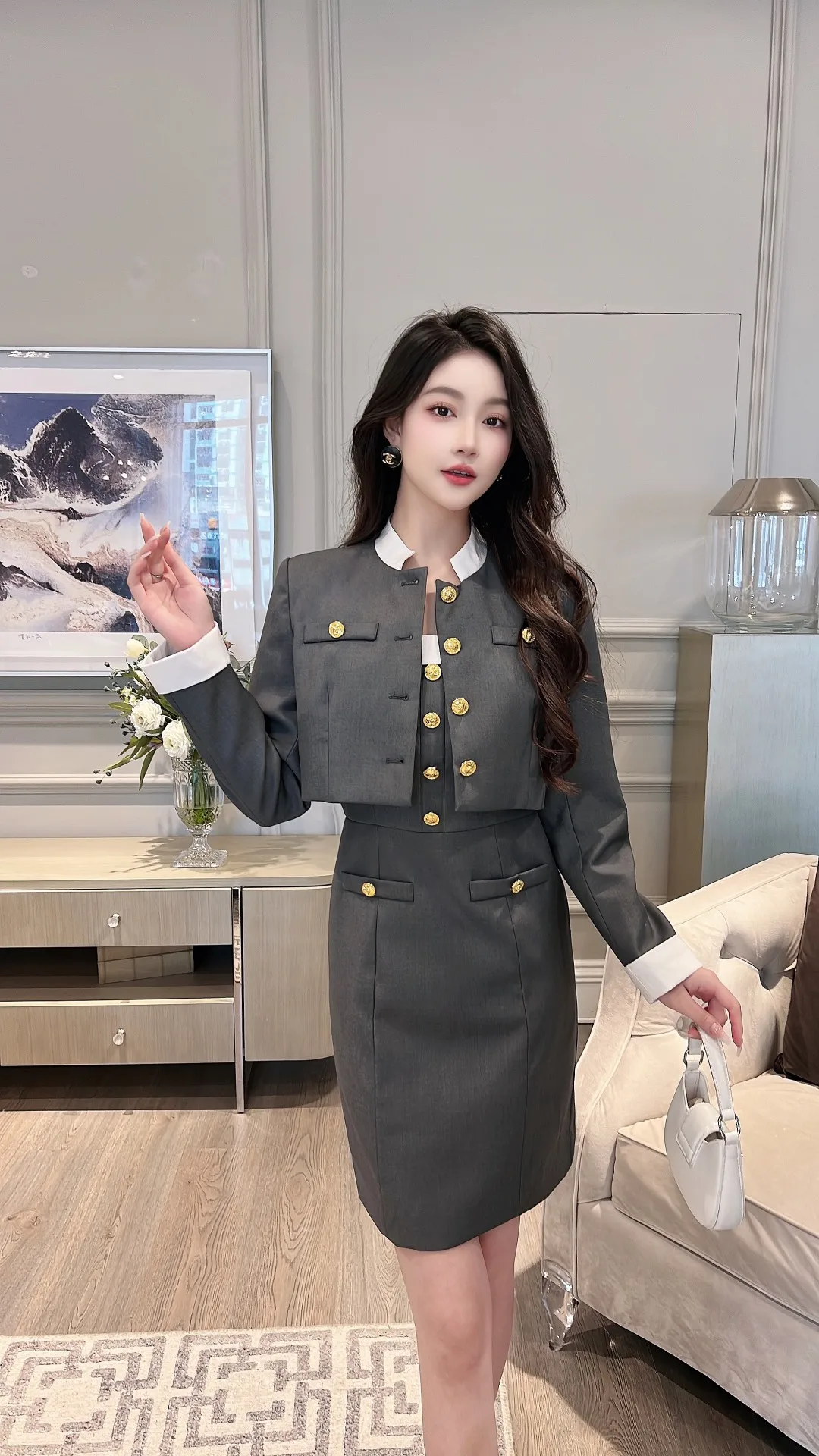 

2023 Spring/Summer Fashion New Women's Clothing Stand Collar Small Top➕Suspender Dress 0822