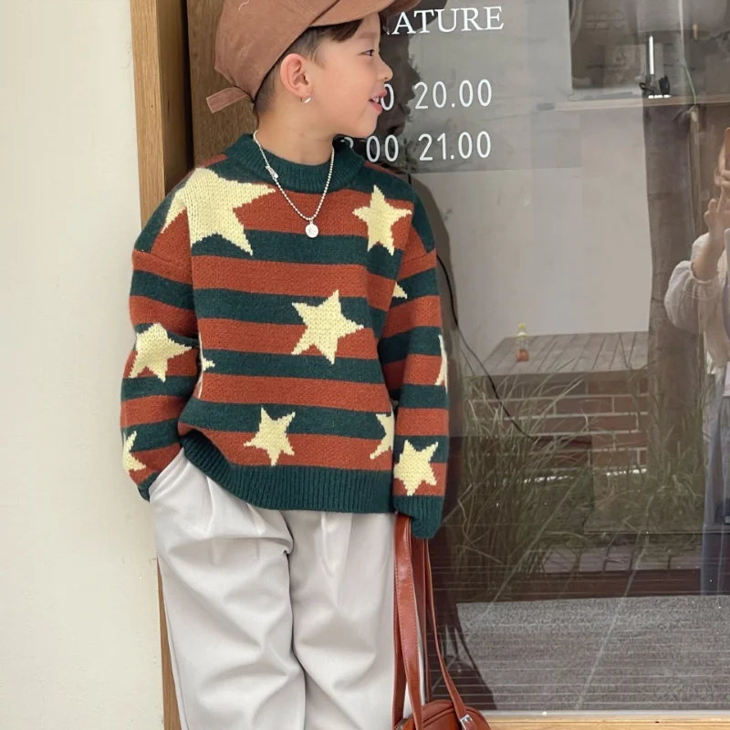 

22 Late Autumn New Style Boys' and Girls' Korean Children's Clothing Sheep Cashmere Five-star Soft Loose Short Sweater Top