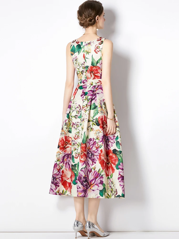 Женское модельное платье-майка с цветочным принтом элегантное облегающее