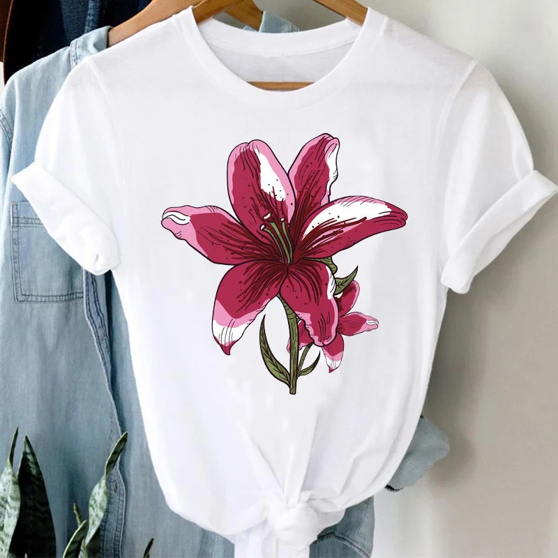 

T-shirts Women Cartoon Flower Elegant Watercolor Floral Summer Short Sleeve Graphic T Tshirt Top Lady Print Female Tee T-Shirt