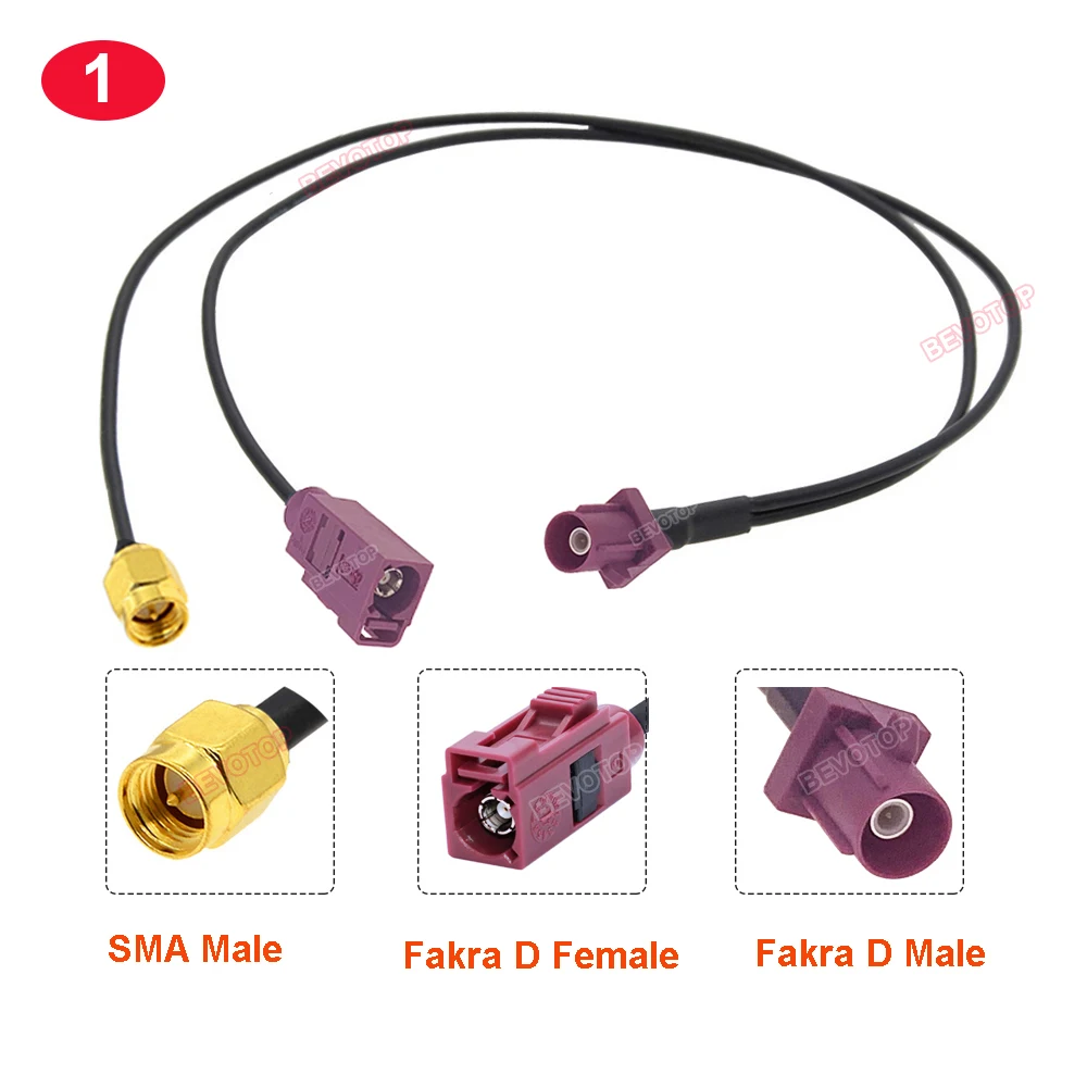 

1 до 2, Y-образный кабель, 1x Fakra D Male к 1xfakra D Female 1xsma Male Plug RG174