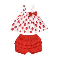 infant baby girls outfit set spring and summer girls set childrens sling strawberry print bow top pp shorts girls 2 piece set