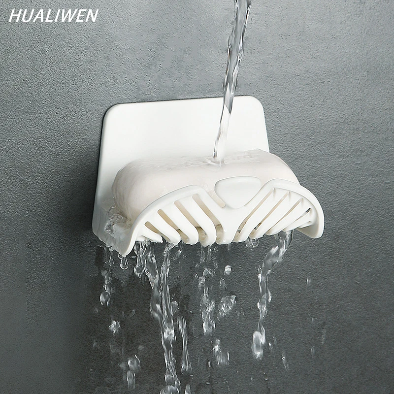 

Plastic Soap Dish Wall-Mounted Soap Box Drainage Soap Holder Soap Rack Punch-Free Soap Sponge Shelf Bathroom Accessories