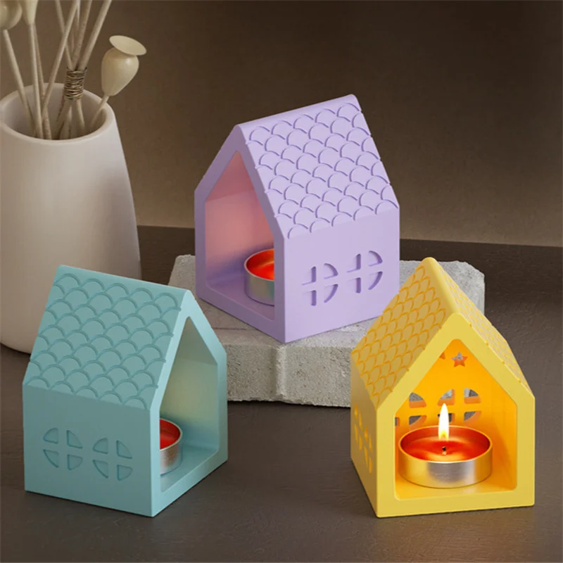 DIY небольшой дом подсвечник силиконовая форма основа для свечи гипсовый орнамент