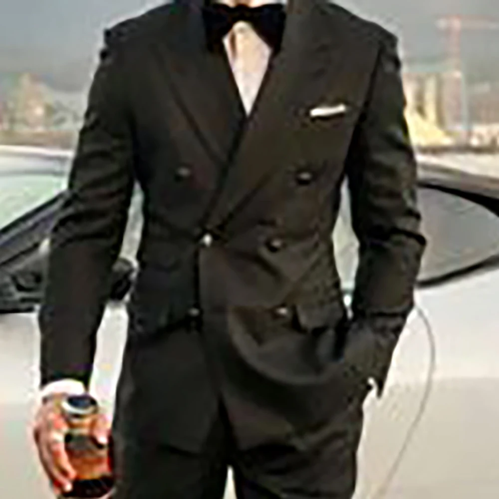 Элегантные черные мужские костюмы двубортный деловой Блейзер модный пиджак