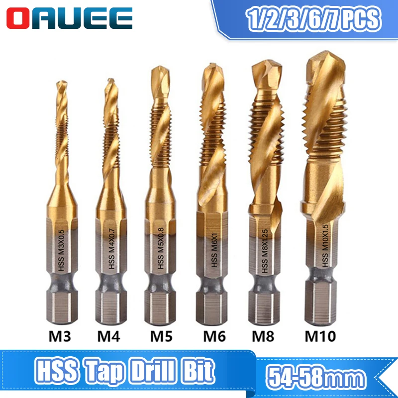  1/2/3/6Pcs Tap Drill Bit Hex Shank Titanium Plated HSS Screw Thread Bit Screw Machine Compound Tap M3 M4 M5 M6 M8 M10 Hand Tools 