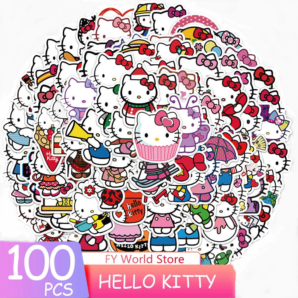 

10/50/100PCS Cartoon Anime Hello Kitty Cute Decor Stickers Motorcycle Helmet Skateboard Laptop Toy Graffiti DIY Sticker Kid Gift