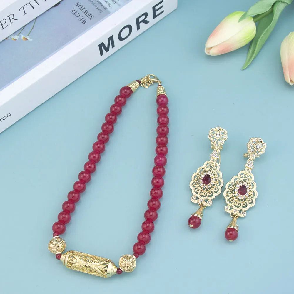 Poyasa Chic Марокканское колье-колье серьги с бусинами для женщин золотой цвет