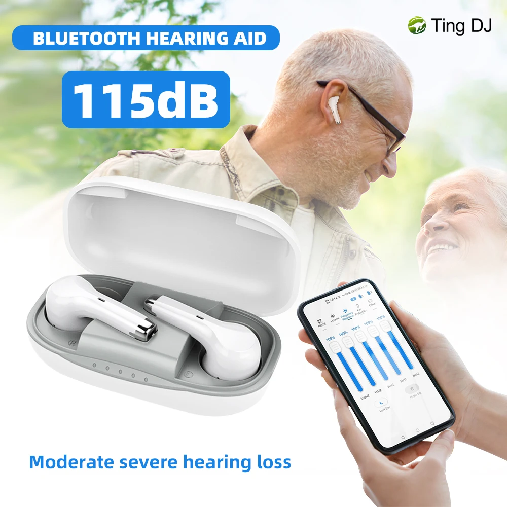 

Ting DJ Перезаряжаемый Bluetooth слуховой аппарат с приложением для пожилых людей и взрослых цифровой слуховой аппарат наушники Bluetooth музыка