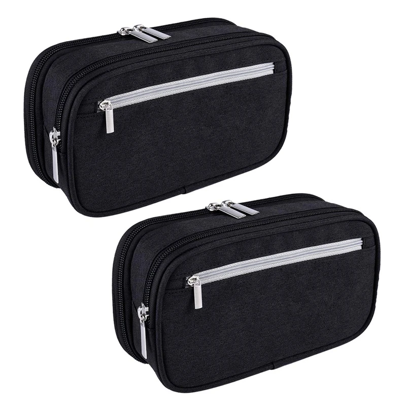 

2X Pencil Case, Large Capacity Pencil Cases Pen Bag Pouch Holder Travel Cosmetic Make Up Bag Pouch Cable Bag Pouch