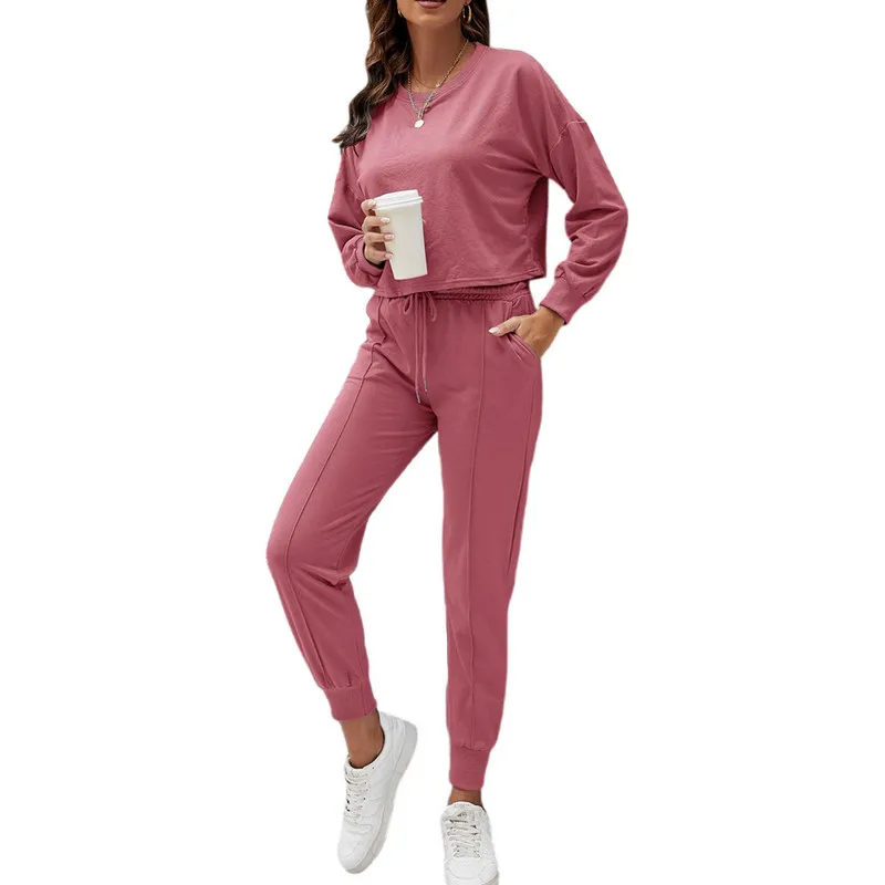 

woman 2022 new collection Two-piece Sports Clothes Set Spring Autumn 2022 Clothes Casual Solid Pullover Pants Matching Sets