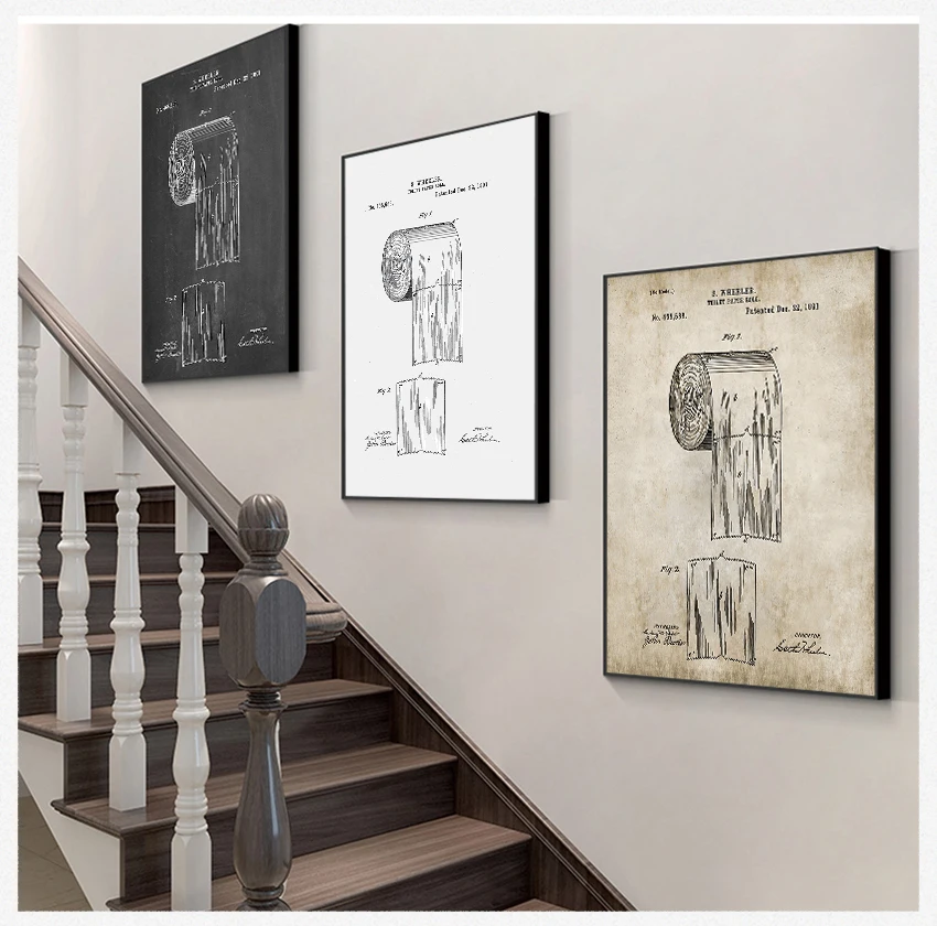 

Принты, рулон туалетной бумаги, Картина на холсте, знак унитаза, домашний декор, туалетная бумага, патент, виниловый постер, настенное искусс...