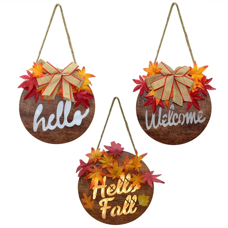 

Подвесное украшение в виде кленового листа для двери, круглый деревянный кулон «Hello Door», фотолист, украшение для дома «сделай сам»