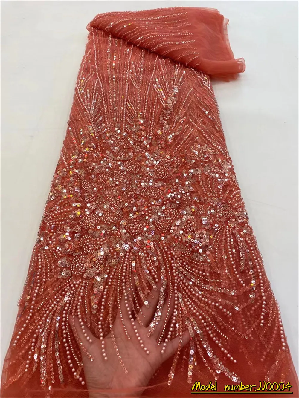 

OEMG 2022 Beaded Lace Fabric French Tulle Lace Fabrics For Bridal Newest Handmade bead Sequins African Lace For wedding JJ0004