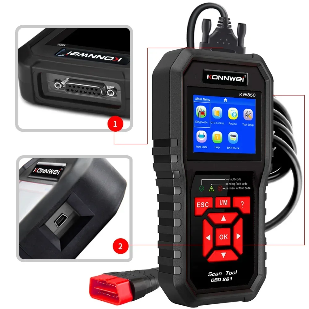 Сканер Obd2 Диагностический сканер KONNWEI KW850 Полнофункциональный автомобильный