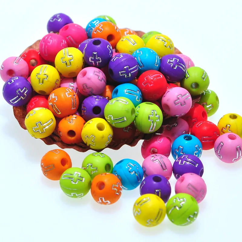 

Wholesale 50/100PCS 8/10mm Charms Round Cross Acrylic Bead Loose Spacer Beads For Jewelry Making DIY Bracelet Beads