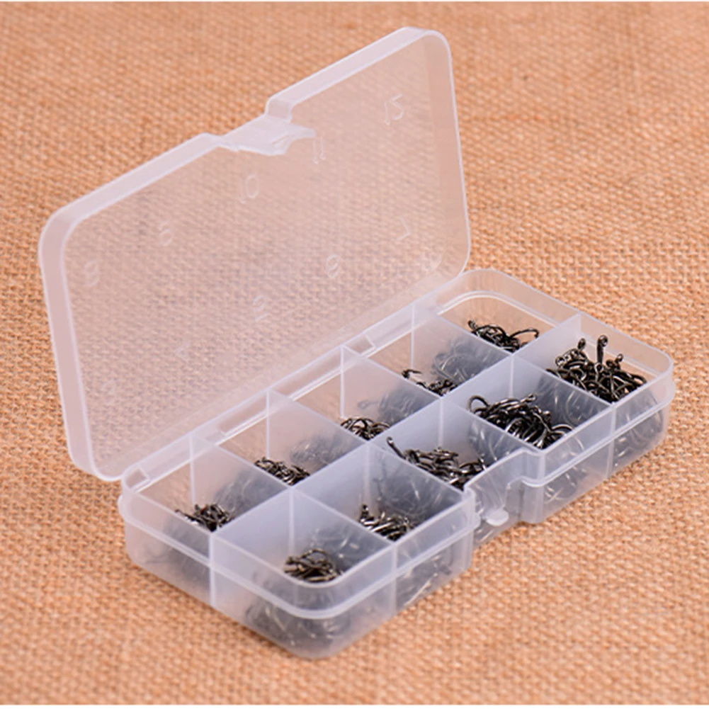 

Fishing Fishhooks Outdoor Fressh Water Fishing Iron With Box 10 Sizes 1cm - 2.5cm 3-12# 600 Pcs/ Set Barbed Hook