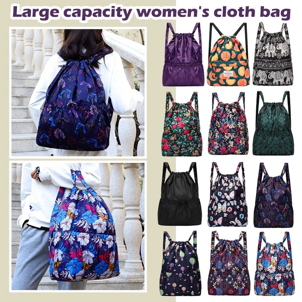 

Модный винтажный рюкзак на шнурке для спортзала, Женский Большой складной нейлоновый рюкзак на плечо, водонепроницаемый этнический рюкзак с цветочным рисунком Capa L4P5