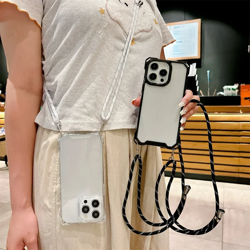 Crossbody Lanyard Case For iPhone 16 15 14 13 12 Mini 11 Pro XS Max X XR 8 7 6 6S Plus SE 2 3 Hard PC Shockproof Back Cover