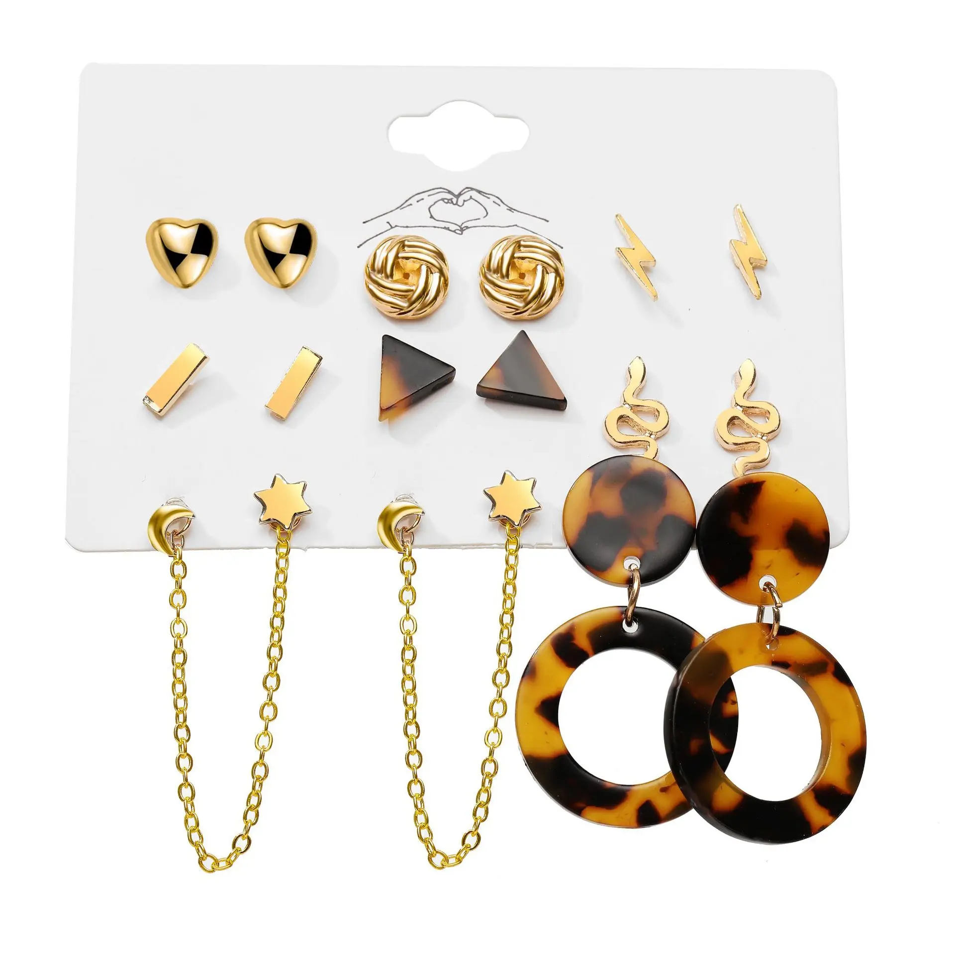 

New Creative Simple Heart Triangle Snake Geometric Stud Earrings Set