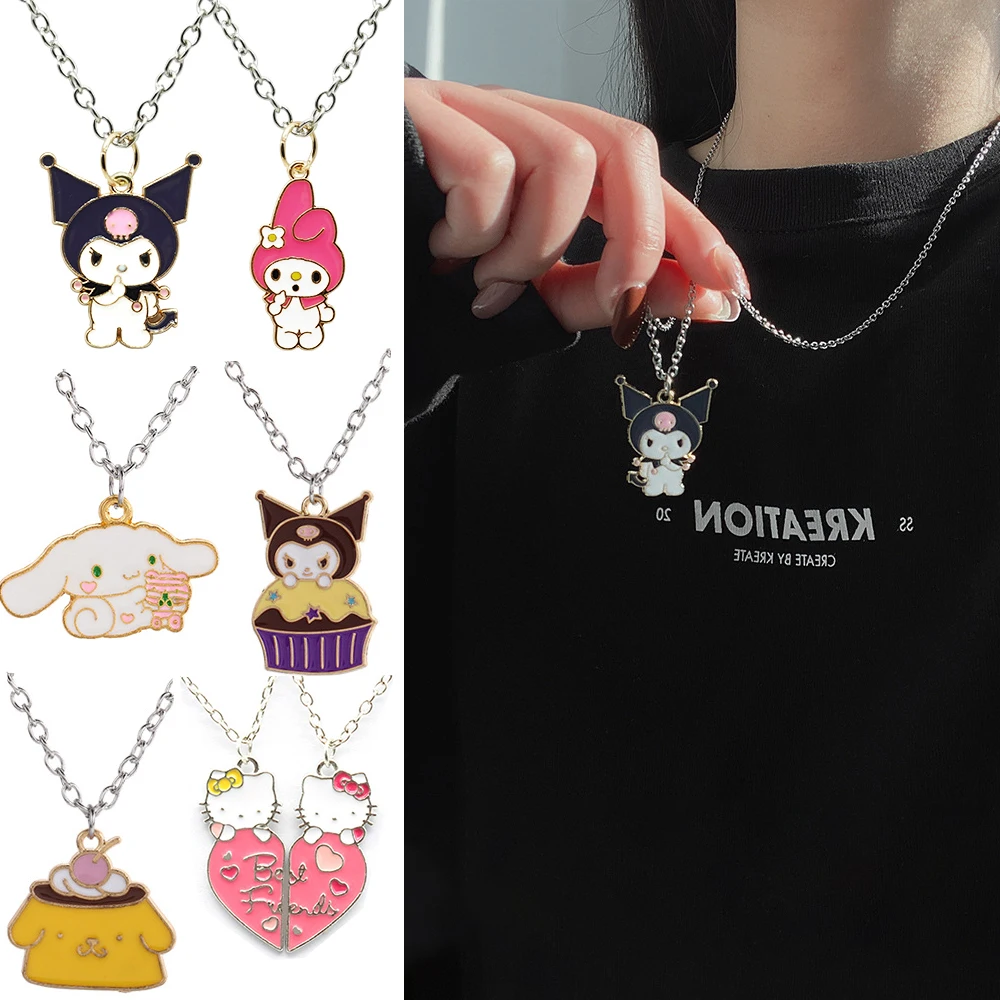 

Kawaii Sanrios Cinnamonroll Kuromi My Melody Cartoon Doll Alloy Children's Jewelry Chain Pendant Necklace Fashion Gift