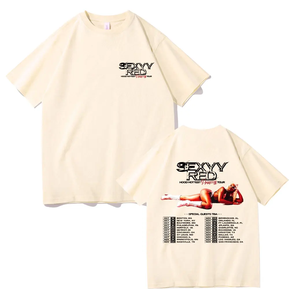 Rapper Sexyy Red Hood Hottest Princess Tour Double Sided Print T-shirt Men Women Fashion Hip Hop Streetwear Unisex Vintage Tees