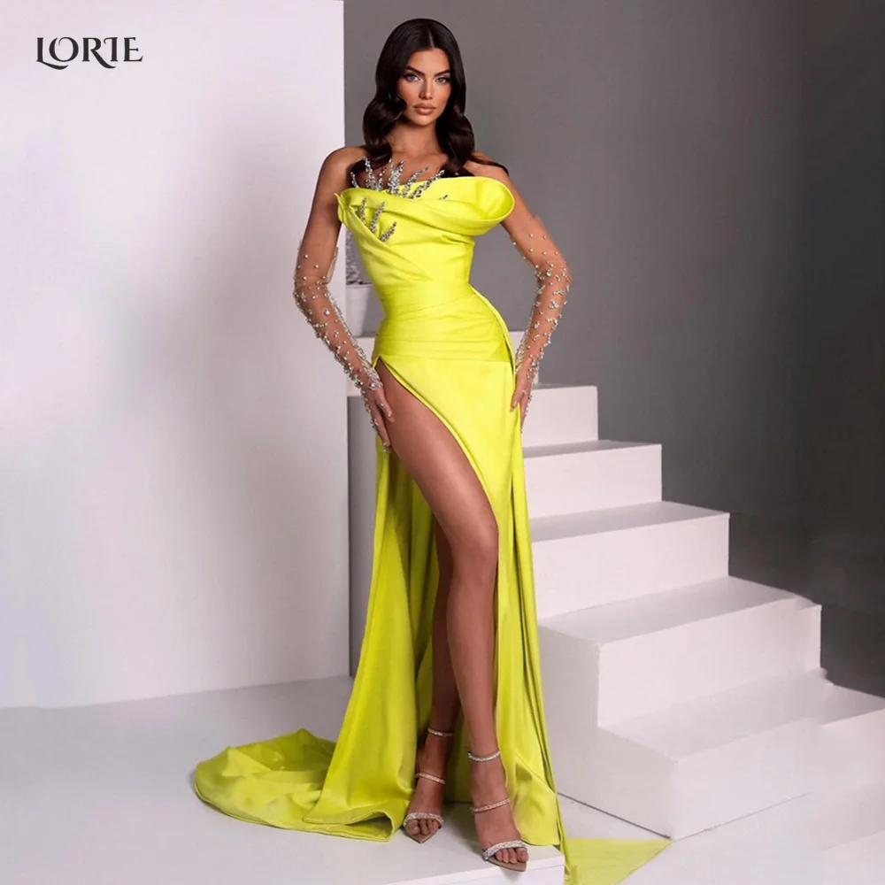 

LORIE Sexy Dubai Strapless Evening Party Dresses Beads Side Split Saudia Arabia Formal Prom Dress Bodycon Luxury Cocktail Gowns