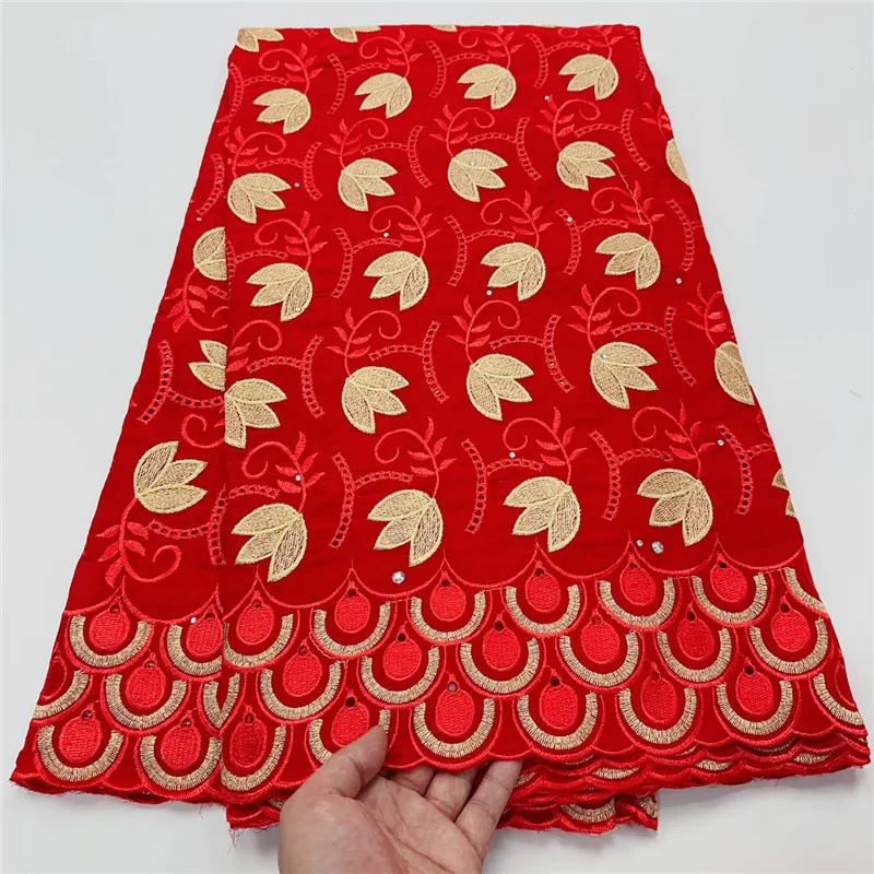 

5 Yards Fabric Embroidery African 100% Cotton Fabrics Swiss Voile Lace Popular Dubai Style Dress Material For Wedding Party 9L52