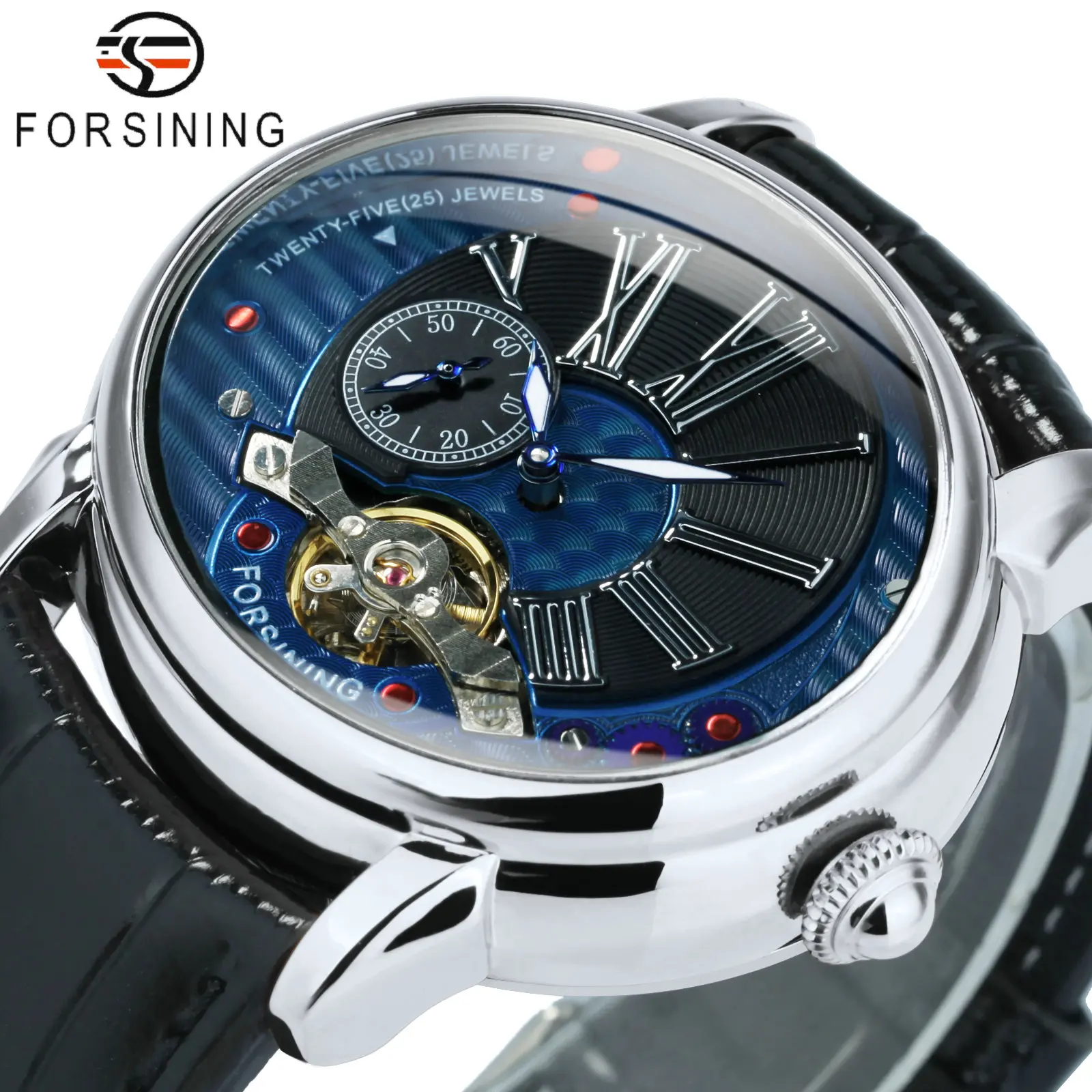 

Forsining Oval Tourbillon Skeleton Automatic Mechanical Watch for Men Fashion Seconds Dial Luminous Hands Genuine Leather Strap