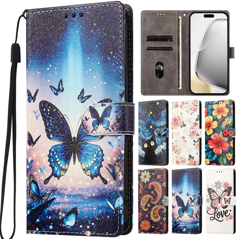 Фото Чехол-кошелек Redmi Note15 Pro+ для Xiaomi Redmi Note 15 14 13 12 11 Pro Plus 12s 11s 4G 5G, кожаный чехол с цветком гибискуса №1