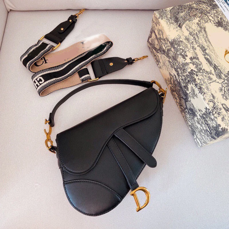 

Top Quality PU Leather Women's Saddle Bag Luxury Designer 2022 New Black Fashion Vintage Shoulder Handbags Messenger Bag Purses