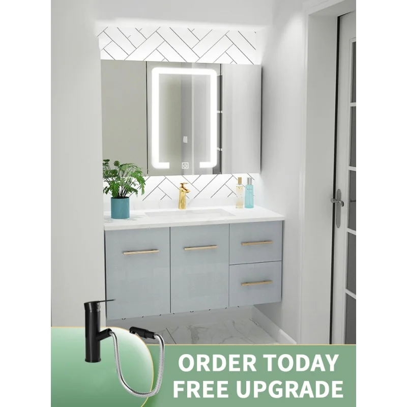 

Slate One Ceramic Basin Bathroom Vanity Cabinet With Sink Combination Washbasin Floating Type Light Luxury Modern Simplicity